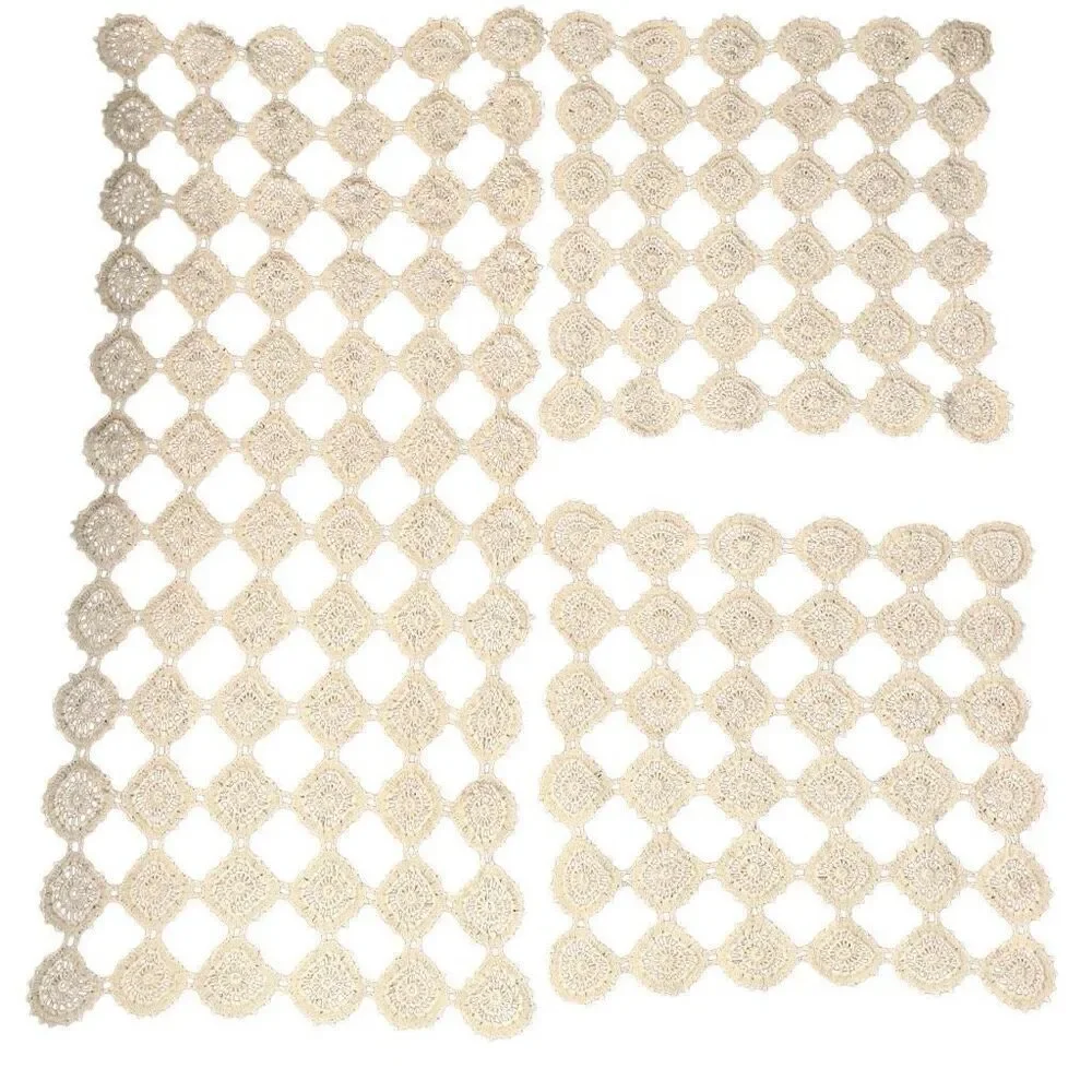 3 Antique Handmade Beige Crochet Rectangle & Square doilies ￼ 22”x 10”/10”x10”